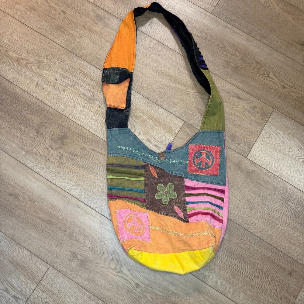 Patchwork Sling Bag Boho Hippie Festival Crossbody Cotton Colorful‎ Nepal